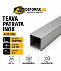 Teava patrata inox AISI 304, 40 x 40 x 1.5 mm, 6 metri